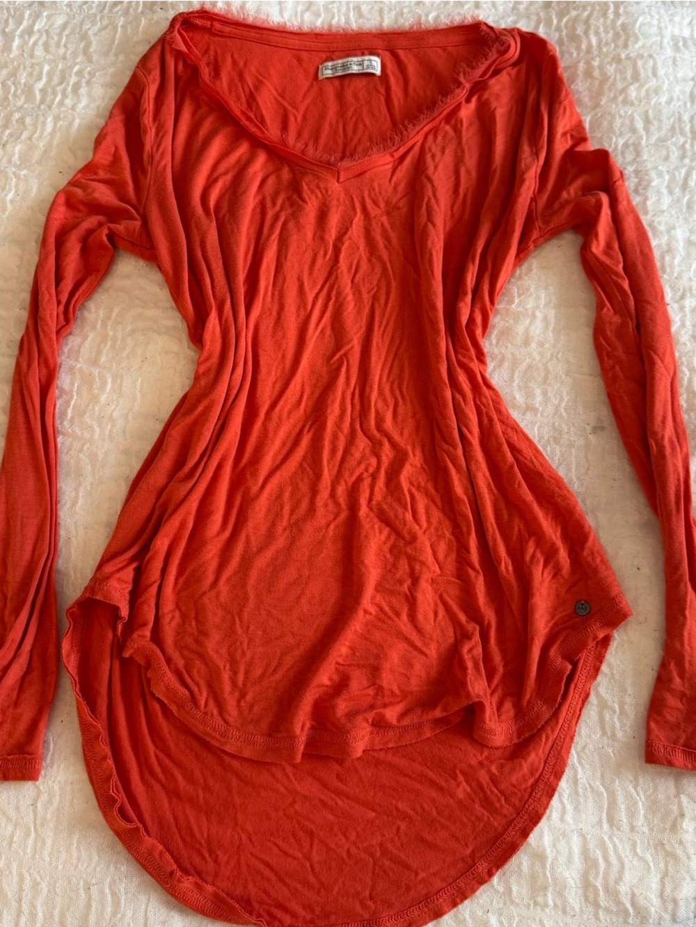 Abercrombie & Fitch Women's Long Sleeve Sleep Top - Red-Orange